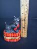 Tiny Scottie Dog Porcelain Trinket Box with Red Plaid Base - 7