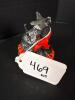 Tiny Scottie Dog Porcelain Trinket Box with Red Plaid Base - 8