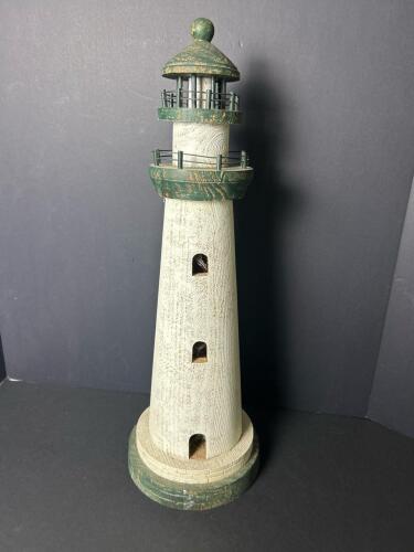 Wood 21" Tall Lighthouse With Green and White Finish