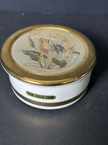 Japanese Chokin Art Porcelain Trinket Box with 24K Gold Trim