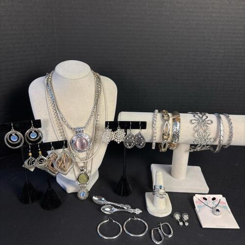 Assorted Silver-Tone Costume Jewelry & Accessories