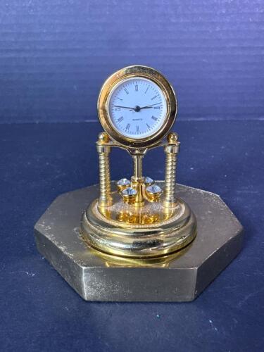 Miniature Gold Tone Quartz Anniversary-Style Clock and Base
