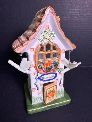 Painted Porcelain Candle House with Floral and Butterfly Motif