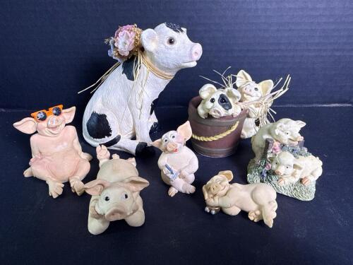 Pig Figurines and Cow Figurine Assortment