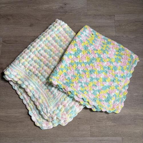 Pair of Vintage Pastel Crocheted Baby Blankets