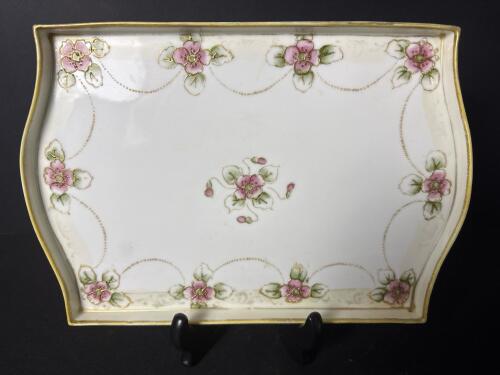 Nippon Hand-Painted Rectangular Porcelain Tray With Floral Motif