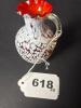 Small Art Glass Ewer With Ruffled Rim, Spatter Pattern - 6