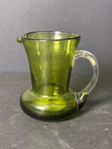 Small Blown Olive Green Glass Pitcher American Victorian-Style