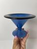 Small Blue Art Glass Compote With Black Rim