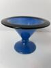 Small Blue Art Glass Compote With Black Rim - 2