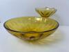 Amber Glass Chip and Dip Bowls on Metal Stand