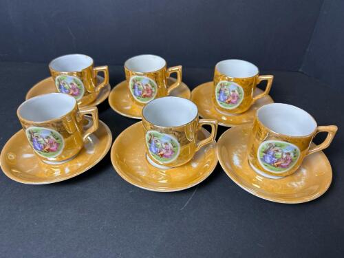 Japanese Porcelain Demitasse Cups and Saucers With Figural Scenes