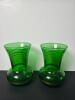 Pair of Green Small Glass Vases with Gold Bands