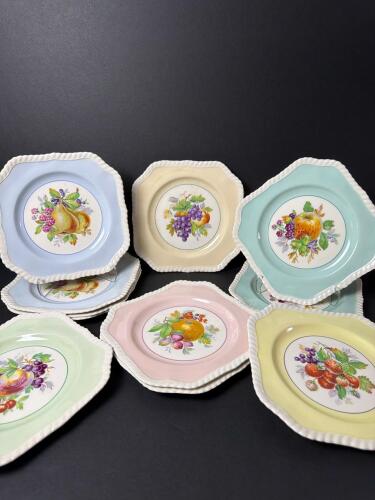 Johnson Bros England Square Fruit Dessert Plates Multi-Color, 11 Count