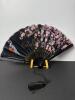 Handheld Folding Fan With Cherry Blossom and Geisha Motif