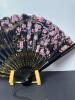 Handheld Folding Fan With Cherry Blossom and Geisha Motif - 3