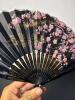 Handheld Folding Fan With Cherry Blossom and Geisha Motif - 4