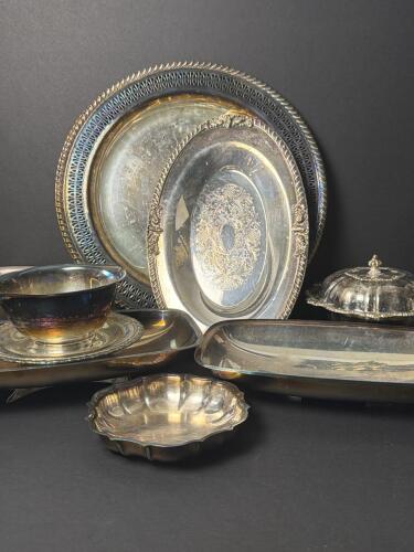 Silver-Plated Serving Trays and Bowls, Chippendale and Gorham