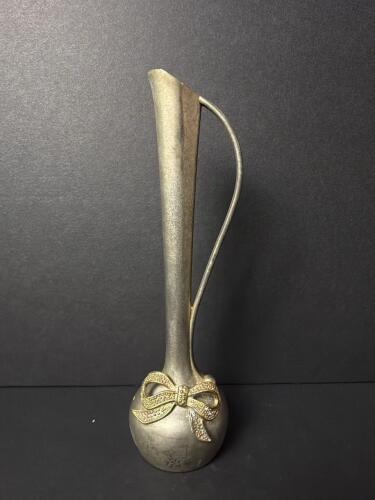 Metal Bud Vase With Ribbon Motif