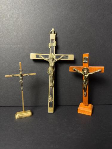 Vintage Brass and Wood Crucifixes