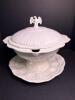 White Ceramic Lidded Tureen with Eagle Finial and Underplate