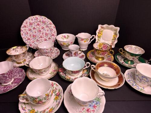 Assorted English Bone China Teacups, Saucers and Plates