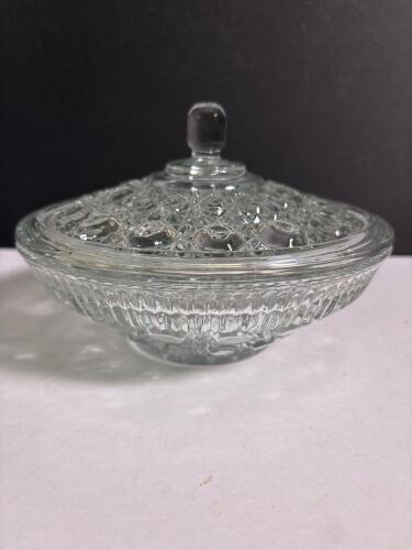 Pressed Glass Covered Candy Dish in Early American Pattern
