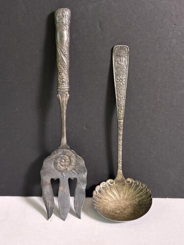 Antique Silverplate Serving Fork and Ladle