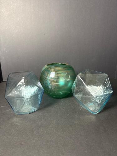 Modern Glass Vases, Teal Swirl and Geometric