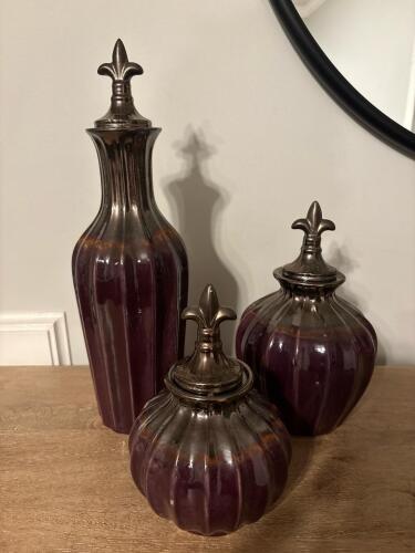 Elements Decorative Glass Jars with Lids, Fleur-De-Lis Finials