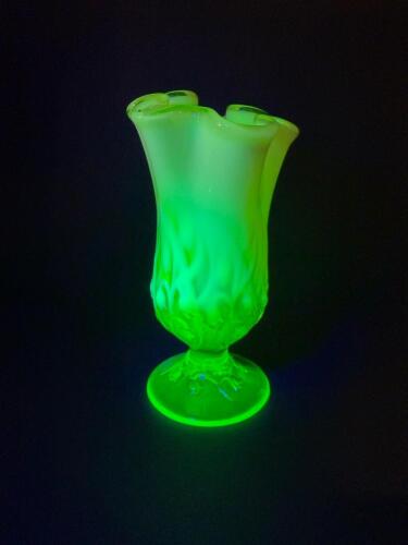 Victorian-Style Uranium Glass Ruffled Vase
