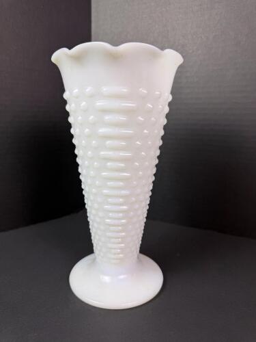 Milk Glass Hobnail Vase with Scalloped Rim
