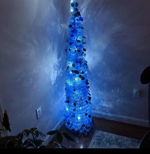 Ayieyill 5 ft Blue Collapsible Pencil Christmas Tree With Lights
