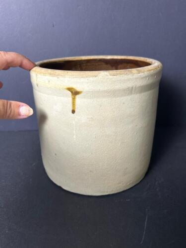 Small Stoneware Crock, Brown Interior, Salt-Glazed Style