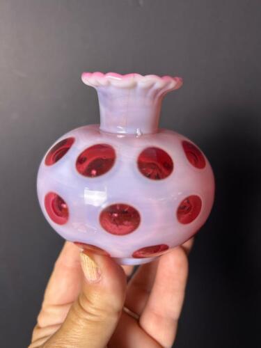Pink and Red Cranberry Coin Dot Glass Vase With Marble Stuck
