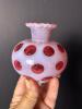 Pink and Red Cranberry Coin Dot Glass Vase With Marble Stuck