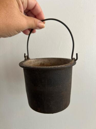 Small Vintage Cast Iron Cauldron-Style Pail with Bail Handle