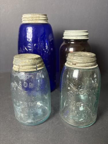 Mason's Patent Nov 30th 1858 Glass Canning Jars, Mixed Colors