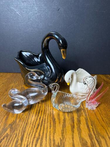 Glass and Ceramic Swan Figurines Assortment