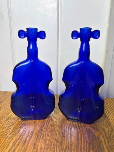 Pair of Cobalt Blue Glass Violin-Shaped Bottles