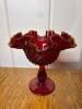 Cranberry Glass Hobnail-Style Compote Vase
