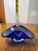 Cobalt Blue Art Glass Basket With Twisted Clear Handle - 3