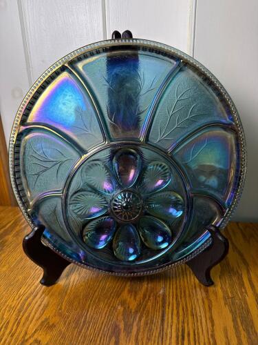 Iridescent Carnival Glass Relish Tray
