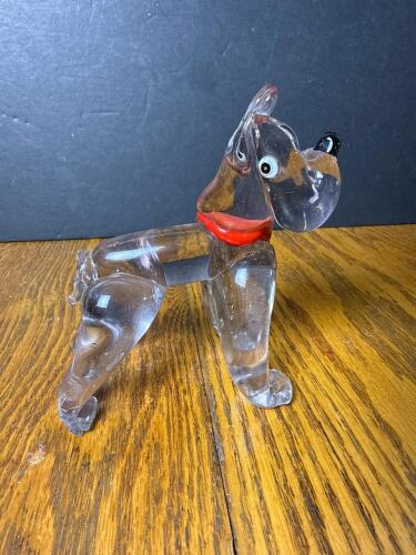 Glass Dog Figurine with Red Collar