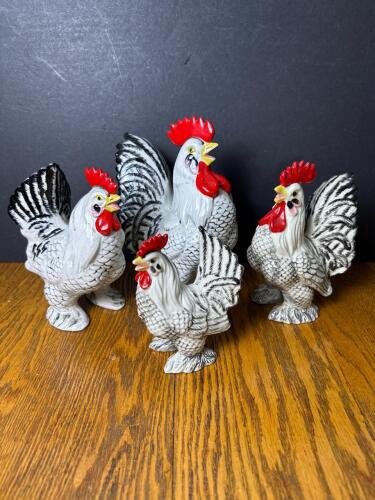 Porcelain Rooster Figurines in the Manner of Royal Japan