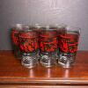 Set of Six Red and Black Palm Tree-Patterned Glasses