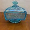 Blue Iridescent Glass Lidded Candy Dish with Grape Pattern - 2