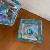 Blue Iridescent Glass Lidded Candy Dish with Grape Pattern - 4