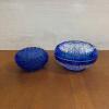 Pair of Cobalt Blue Pressed Glass Powder Jars