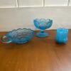 Trio of Blue Pressed Glass Pieces